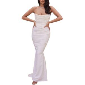HOUSE OF CB- Esmee- Ivory Draped Strapless Wedding Dress- MED👰🏻‍♀️💌 🕊️💍✨
